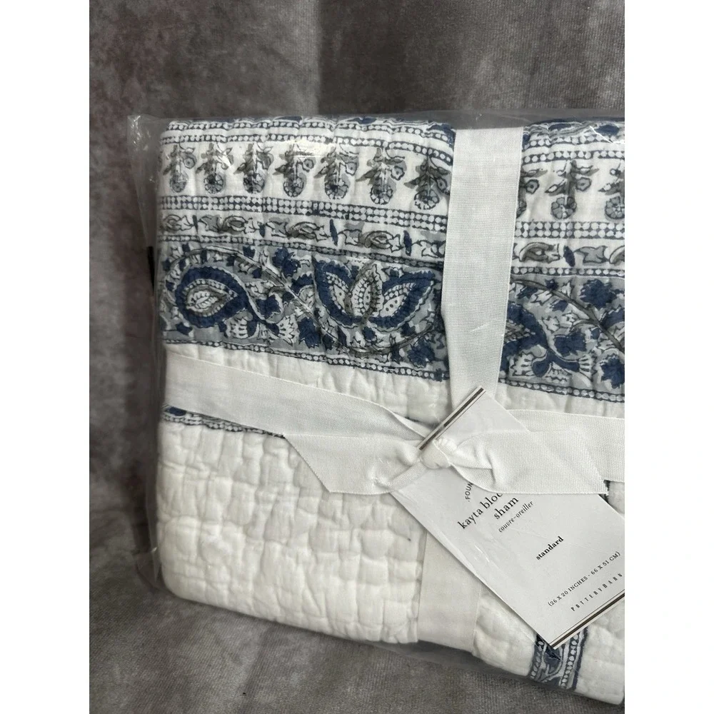 2 Pottery Barn Kayta Block‎ Print Shams Standard New Quilted